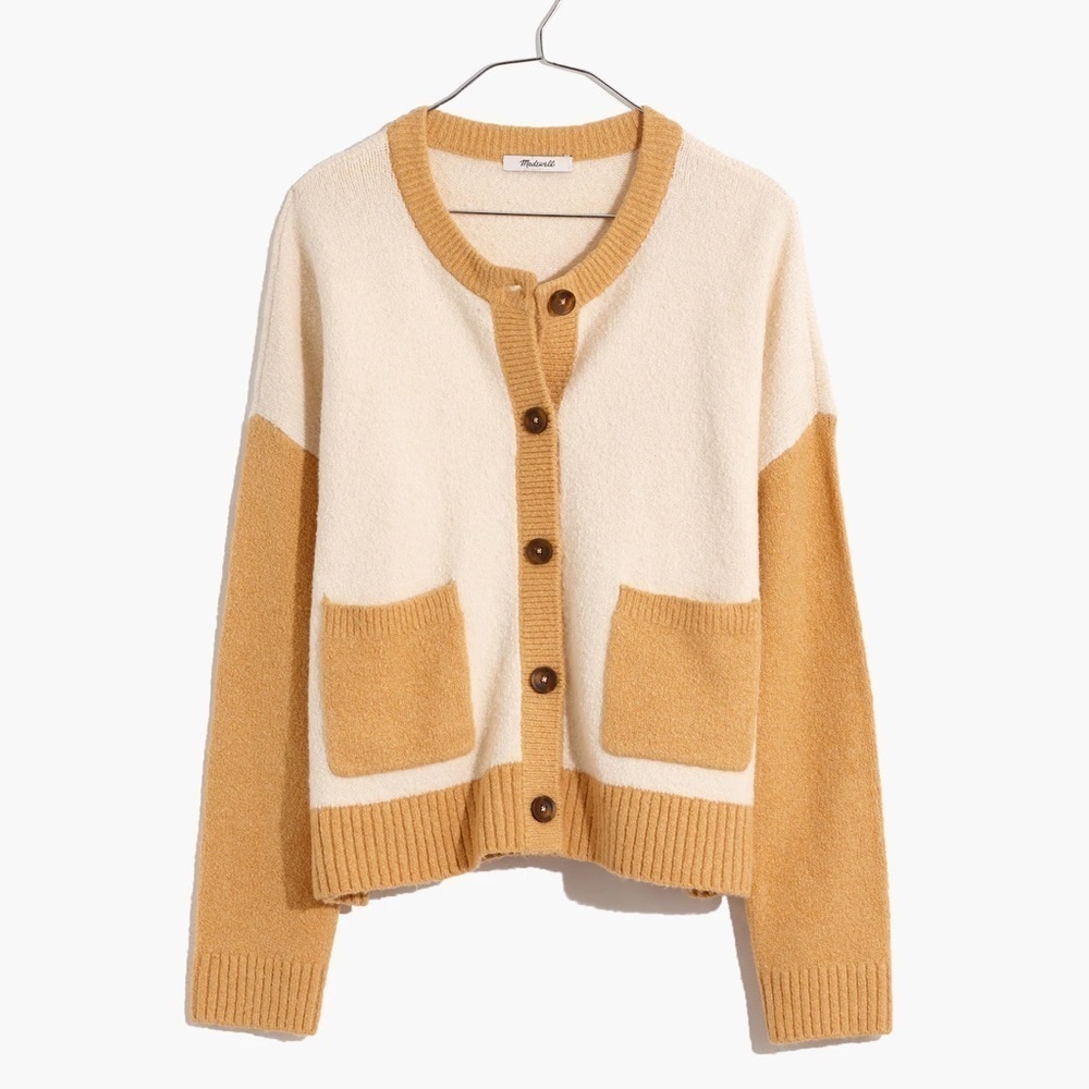 Madewell Colorblock Colburne Cardigan Sweater in Coziest Textured Yarn sz XS